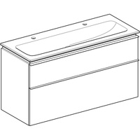 Zestaw umywalki meblowej Geberit iCon, slim rim, z szafką pod umywalkę, z dwoma szufladami i odpływowo-przelewowym do umywalki: B=120cm, Umywalka: biały, Korpus i front: szary piaskowy / lakierowany, wysoki połysk, Uchwyt: szary piaskowy / malowany proszk