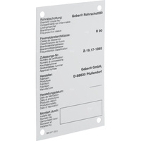 Tabliczka informacyjna Geberit dotycząca tulei ogniochronnej RS90