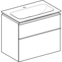 Zestaw umywalki meblowej Geberit iCon slim rim, z szafką pod umywalkę, z dwoma szufladami i zestawem odpływowo-przelewowym do umywalki: B=75cm, Umywalka: biały, Korpus i front: biały / lakierowany na wysoki połysk, Uchwyt: biały / powlekany proszkowo, mat