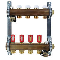 Rozdzielacz do ogrzewania podłogowego HERZ 4-obieg. mosiądz GW 1'' x GZ 3/4'' + przepływomierz + zawór napełn/spust + odpowietrznik