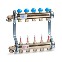 Rozdzielacz mosiądz, zasilanie dół 0-6l/min, powrót górna belka, w zestawie spust/odpowietrz. HKV513,2 OUTLET HEAT.CIRC. MANIFOLD 