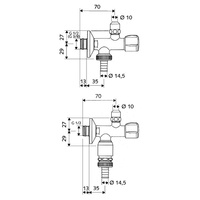 Dwuwrzecionowy zawór kątowy, 3/8", chrom