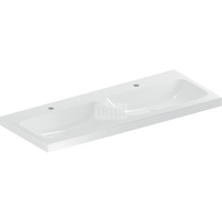 Umywalka GEBERIT iCon Light podwójna 2-stanowiskowa prostokątna, biała / KeraTect, 1200mm, otwór na baterię na środku, bez odpływu przelewowego, półka od ściany