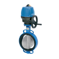 Przepustnica bezkołnierzowa SYLAX z napędem elektr. on/off SOCLA seria V 24V AC/DC, IP68, dysk: AISI316, wykładzina: EPDM, korpus: GG25 epoksyd., Pnom 0,6 MPa, tmax=120 st.C DN 65