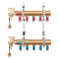 Rozdzielacz do instalacji c.o. FERRO N-RO09S mosiądz 1'', 9-obieg. GW zawór kulowy 16 x 2mm