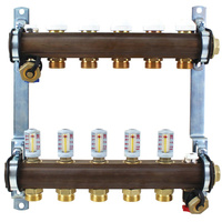 Rozdzielacz do ogrzewania podłogowego HERZ 4-obieg. GW 1'' x GZ 3/4'' + przepływomierz + zawór napełn/spust + odpowietrznik