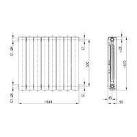 Grzejnik żeberkowy KFA Armatura ADR500/8 aluminium, podłączenie boczne 570 x 644 mm, kolor biały
