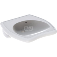 Umywalka GEBERIT Vitalis prostokątna-owalna, biała, 550mm, bez otworu na baterię, z odpływem przelewowym, półka od ściany, odpowiednia dla osób niepełnosprawnych