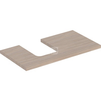 Blat pod umywalkę Geberit ONE z wycięciem, do umywalki nablatowej w kształcie misy: B=89.4cm, Dąb, Melamina, struktura drewna, Przekrój=Lewa strona