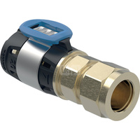 Złączka przejściowa GEBERIT FlowFit, brąz krzemowy bezołowiowy, 16 mm x 14 mm (śrubunek zaciskowy x łącznik zaprasowywany)