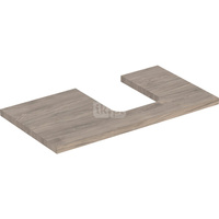 Blat pod umywalkę Geberit ONE z wycięciem, do umywalki nablatowej w kształcie misy: B=89.4cm, Orzech włoski hickory, Melamina, struktura drewna, Przekrój=Prawa strona