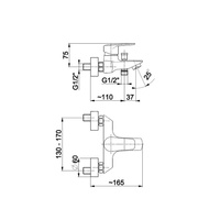 Bateria wannowa ścienna KFA Armatura GERMAN, kolor chrom