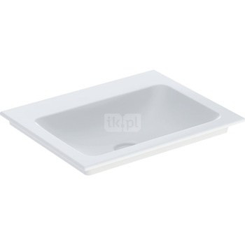 Umywalka GEBERIT ONE prostokątna, biała / KeraTect, 600mm, bez otworu na baterię, nakładany od góry, bez odpływu przelewowego, półka od ściany