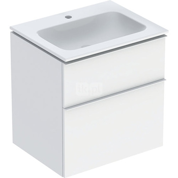 Zestaw umywalki meblowej Geberit iCon slim rim, z szafką pod umywalkę, z dwoma szufladami i zestawem odpływowo-przelewowym do umywalki: B=60cm, Umywalka: biały /KeraTect, Korpus i front: biały / lakierowany matowy, Uchwyt: biały / powlekany proszkowo, mat