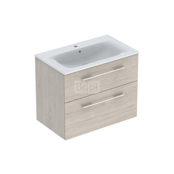 Zestaw umywalki meblowej Geberit Selnova Square, slim rim, z szafką pod umywalkę, z dwoma szufladami: B1=78.8cm, T=50.2cm, Otwór na baterię=Na środku, Przelew=Widoczny, Orzech włoski hickory jasny