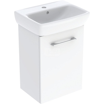 Geberit Selnova Square Zestaw szafki pod umywalkę , B45cm, H64.9cm, T35cm, z jednymi drzwiami, biały, z umywalką kompaktową, z przelewem, z otworem na baterię