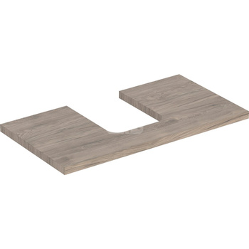 Blat pod umywalkę Geberit ONE z wycięciem, do umywalki nablatowej w kształcie misy: B=89.4cm, Orzech włoski hickory, Melamina, struktura drewna, Przekrój=Na środku