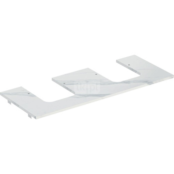 Blat pod umywalkę Geberit ONE z wycięciem, gres szkliwiony, do umywalki nablatowej w kształcie misy: B1=17.6cm, Przekrój=Lewa i prawa strona, Biały, imitacja marmuru