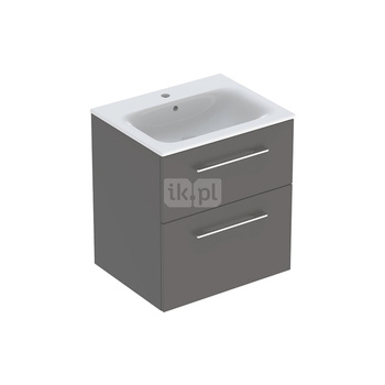 Zestaw umywalki meblowej Geberit Selnova Square, slim rim, z szafką pod umywalkę, z dwoma szufladami: B1=58.8cm, T=50.2cm, Otwór na baterię=Na środku, Przelew=Widoczny, Lava