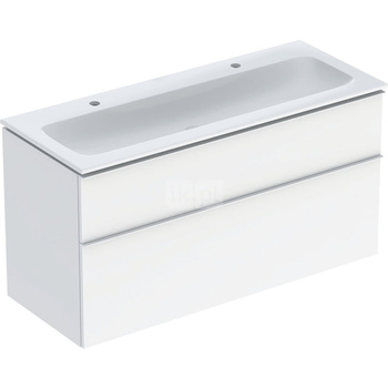 Zestaw umywalki meblowej Geberit iCon, slim rim, z szafką pod umywalkę, z dwoma szufladami i odpływowo-przelewowym do umywalki: B=120cm, Umywalka: biały /KeraTect, Korpus i front: biały / lakierowany na wysoki połysk, Uchwyt: chromowany z połyskiem