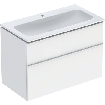 Zestaw umywalki meblowej Geberit iCon slim rim, z szafką pod umywalkę, z dwoma szufladami i zestawem odpływowo-przelewowym do umywalki: B=90cm, Umywalka: biały /KeraTect, Korpus i front: biały / lakierowany matowy, Uchwyt: biały / powlekany proszkowo, mat