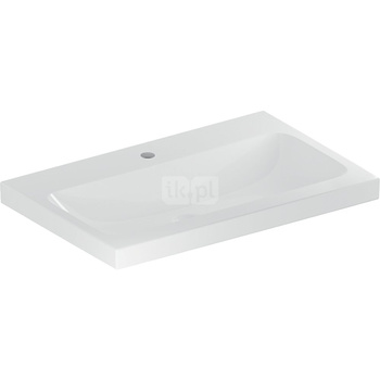 Umywalka GEBERIT iCon Light prostokątna, biała / KeraTect, 750mm, otwór na baterię na środku, bez odpływu przelewowego, półka od ściany
