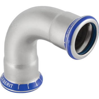 Kolano 90' GEBERIT Mapress Edelstahl FKM, stal nierdzewna / stal nierdzewna, 54 mm, DN 50 x 54 mm x DN 50 (mufa zaprasowywana x mufa zaprasowywana), (głębokość: 65 mm) z uszczelką