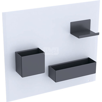 Tablica magnetyczna Geberit ze schowkami: Tablica magnetyczna: biała / malowana proszkowo matowa, Schowki magnetyczne: lava / malowane proszkowo matowe