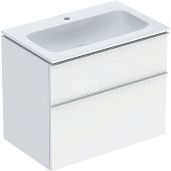 Zestaw umywalki meblowej Geberit iCon slim rim, z szafką pod umywalkę, z dwoma szufladami i zestawem odpływowo-przelewowym do umywalki: B=75cm, Umywalka: biały /KeraTect, Korpus i front: biały / lakierowany matowy, Uchwyt: biały / powlekany proszkowo, mat