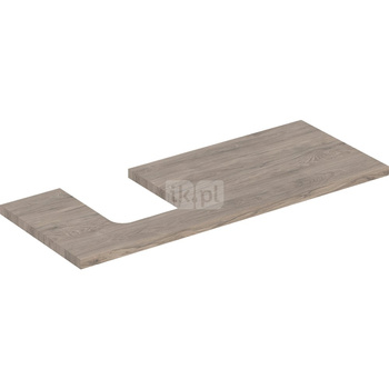 Blat pod umywalkę Geberit ONE z wycięciem, do umywalki nablatowej w kształcie misy: B=119cm, Orzech włoski hickory, Melamina, struktura drewna, Przekrój=Lewa strona