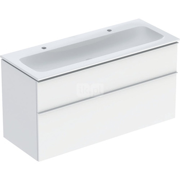 Zestaw umywalki meblowej Geberit iCon, slim rim, z szafką pod umywalkę, z dwoma szufladami i odpływowo-przelewowym do umywalki: B=120cm, Umywalka: biały /KeraTect, Korpus i front: biały / lakierowany matowy, Uchwyt: biały / powlekany proszkowo, matowy