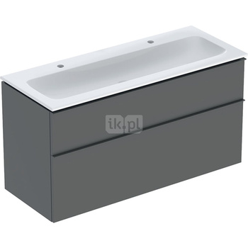 Zestaw umywalki meblowej Geberit iCon, slim rim, z szafką pod umywalkę, z dwoma szufladami i odpływowo-przelewowym do umywalki: B=120cm, Umywalka: biały /KeraTect, Korpus i front: lava / lakierowany matowy, Uchwyt: lava / malowany proszkowo, matowy