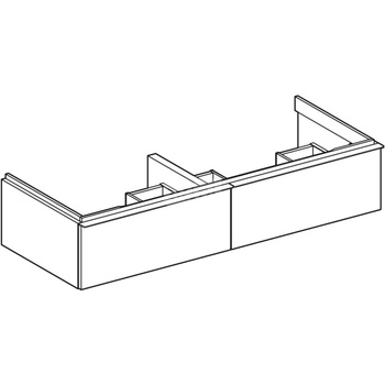Szafka pod umywalkę podwójną Geberit iCon, z dwoma szufladami: Szerokość umywalki=120cm, H=24.7cm, Korpus i front: dąb / melaminowa struktura drewna, Uchwyt: lava / malowany proszkowo, matowy