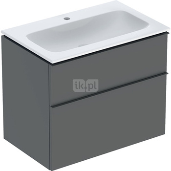 Zestaw umywalki meblowej Geberit iCon slim rim, z szafką pod umywalkę, z dwoma szufladami i zestawem odpływowo-przelewowym do umywalki: B=75cm, Umywalka: biały /KeraTect, Korpus i front: lava / lakierowany matowy, Uchwyt: lava / malowany proszkowo, matowy
