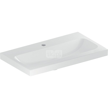Umywalka GEBERIT iCon Light prostokątna, biała / KeraTect, 750mm, otwór na baterię na środku, bez odpływu przelewowego, półka od ściany