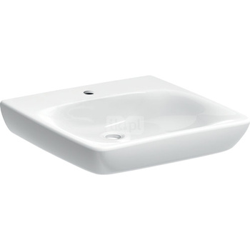 Umywalka GEBERIT Selnova Comfort kwadratowa, biała, 550mm, otwór na baterię na środku, bez odpływu przelewowego, półka od ściany