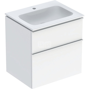 Zestaw umywalki meblowej Geberit iCon slim rim, z szafką pod umywalkę, z dwoma szufladami i zestawem odpływowo-przelewowym do umywalki: B=60cm, Umywalka: biały /KeraTect, Korpus i front: biały / lakierowany na wysoki połysk, Uchwyt: chromowany z połyskiem