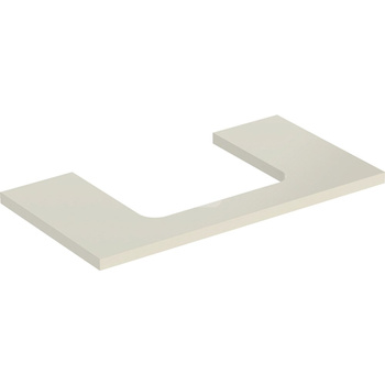 Blat pod umywalkę Geberit ONE z wycięciem, do prostokątnej umywalki nablatowej: B=89.4cm, Piaskowy szary, Przekrój=Na środku, Lakierowany na wysoki połysk