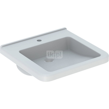 Umywalka GEBERIT Selnova Comfort prostokątna, biała, 550mm, otwór na baterię na środku, bez odpływu przelewowego, półka od ściany