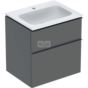 Zestaw umywalki meblowej Geberit iCon slim rim, z szafką pod umywalkę, z dwoma szufladami i zestawem odpływowo-przelewowym do umywalki: B=60cm, Umywalka: biały /KeraTect, Korpus i front: lava / lakierowany matowy, Uchwyt: lava / malowany proszkowo, matowy