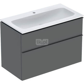 Zestaw umywalki meblowej Geberit iCon slim rim, z szafką pod umywalkę, z dwoma szufladami i zestawem odpływowo-przelewowym do umywalki: B=90cm, Umywalka: biały /KeraTect, Korpus i front: lava / lakierowany matowy, Uchwyt: lava / malowany proszkowo, matowy